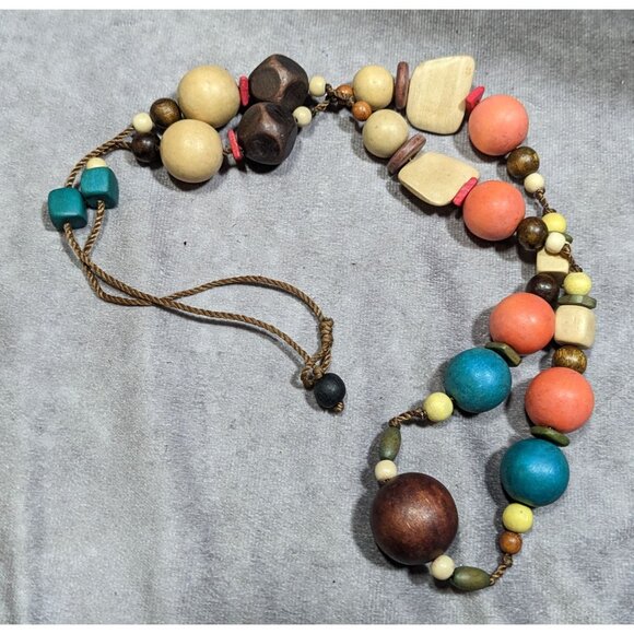 Rainbow Chunky Wood Beaded Statement Necklace - Picture 8 of 8